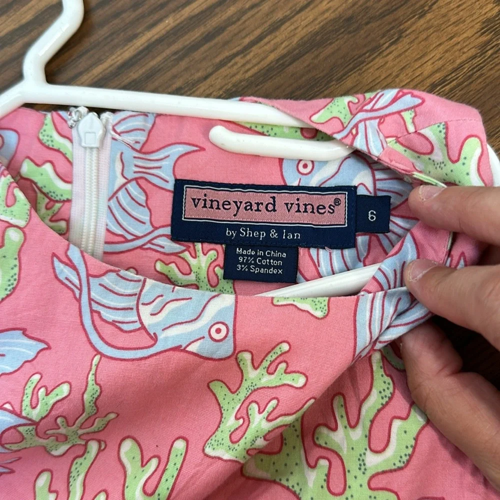 VINEYARD VINES Fish & Coral Print Tunic Dress Pink Girls Size 6 Summer C…